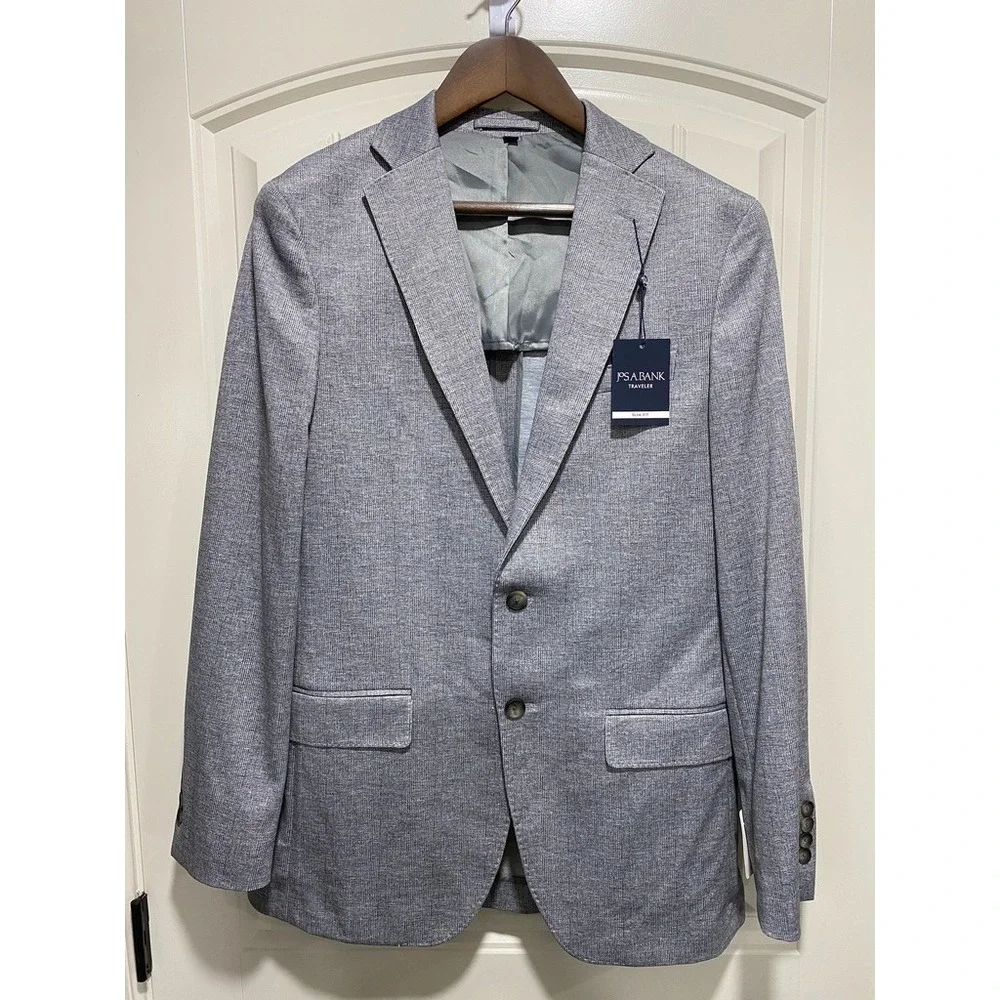 Jos. A. Bank Slim Fit Travler Coat Blazer 40L Beige/Oatmeal Double Vented